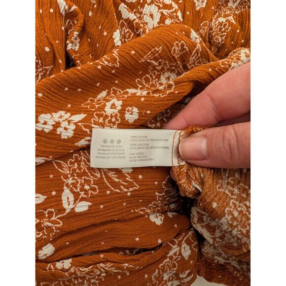 Three Dot Rust Floral Print Elastic Waist Pants - Picture 4 of 5